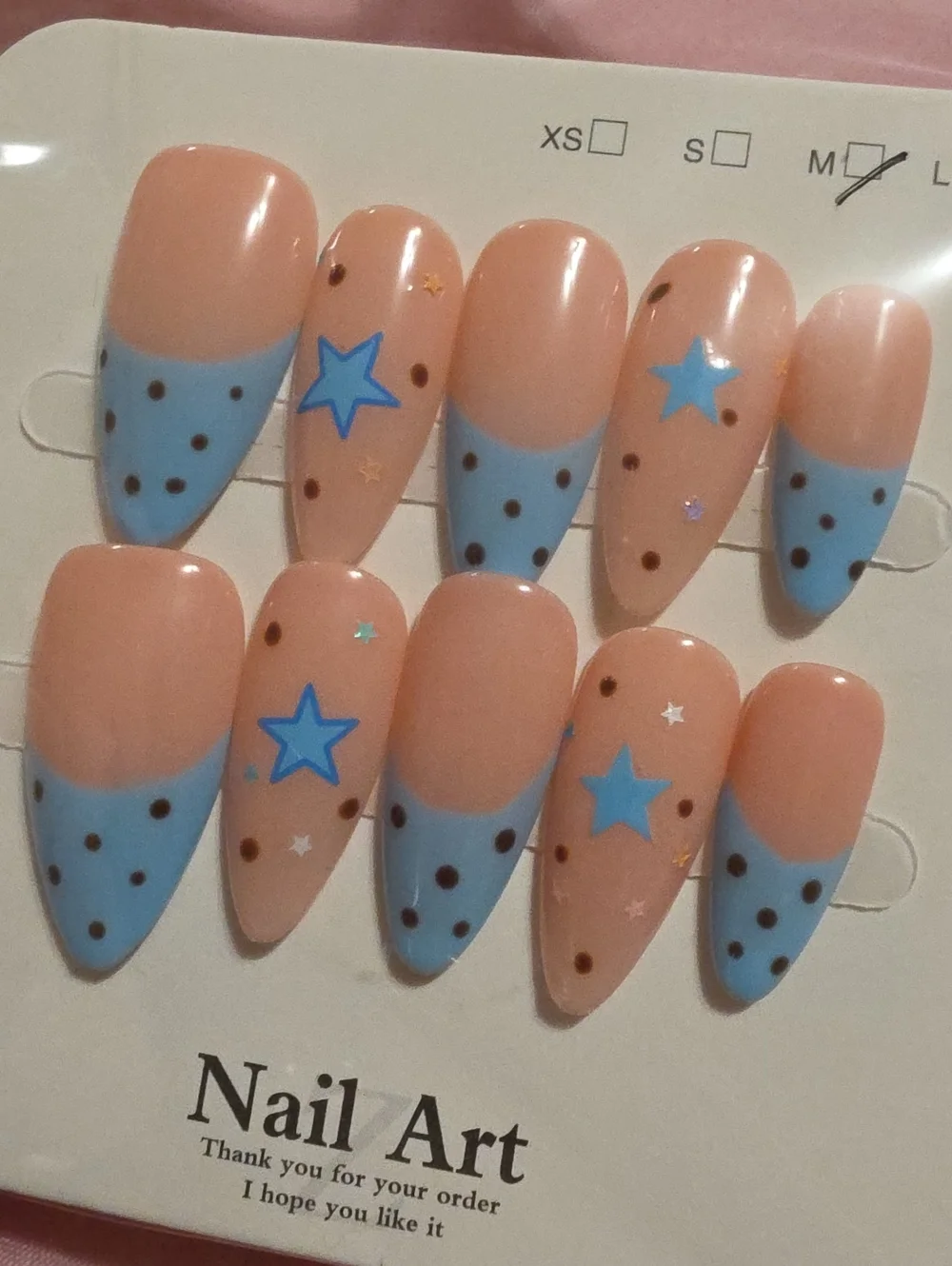 Peach & Light Blue Star Press-On Nails — Nail Art